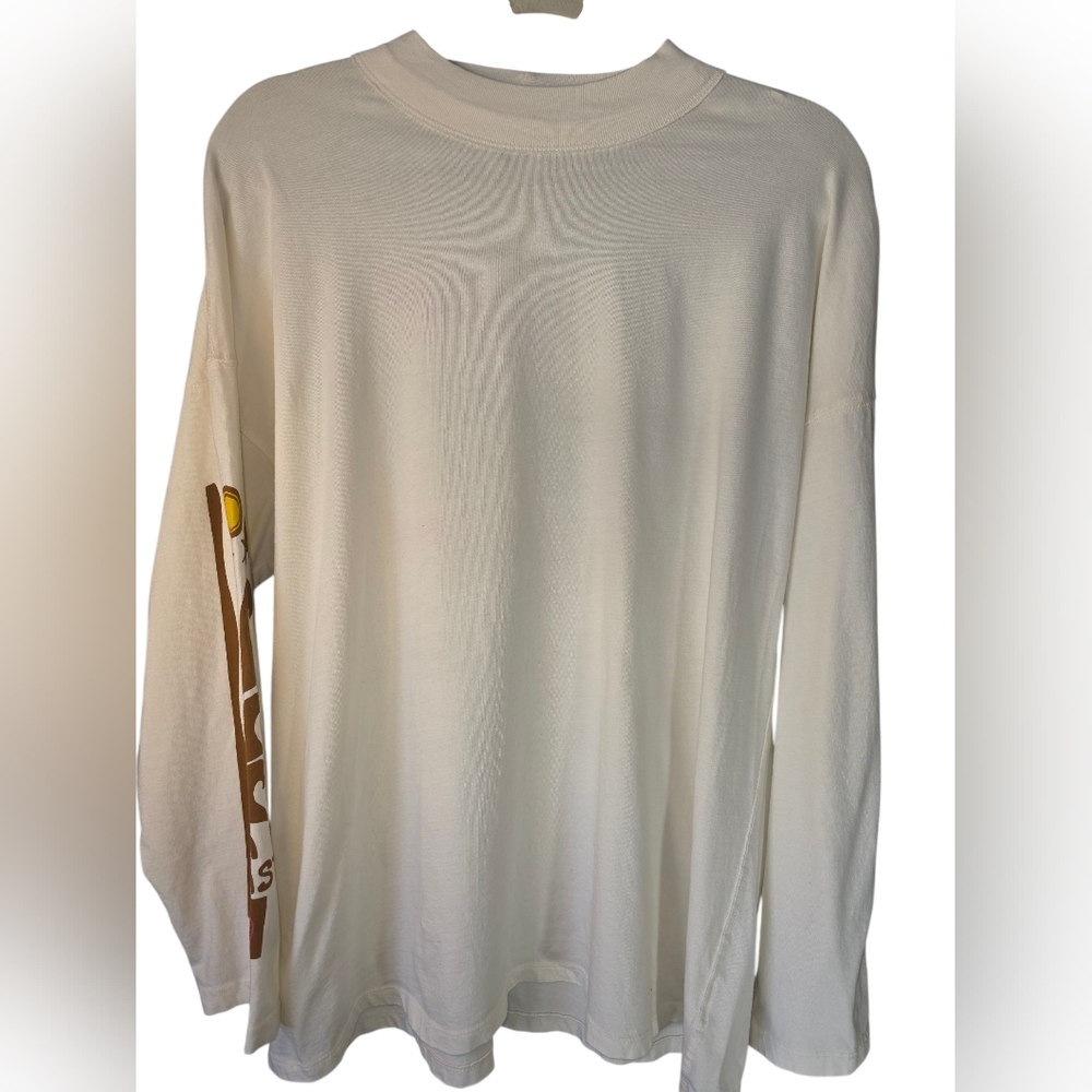 Rare Free People We the Free Vibrant Pink Mock Neck Graphic Tee Cream Size Small - Picture 2 of 5